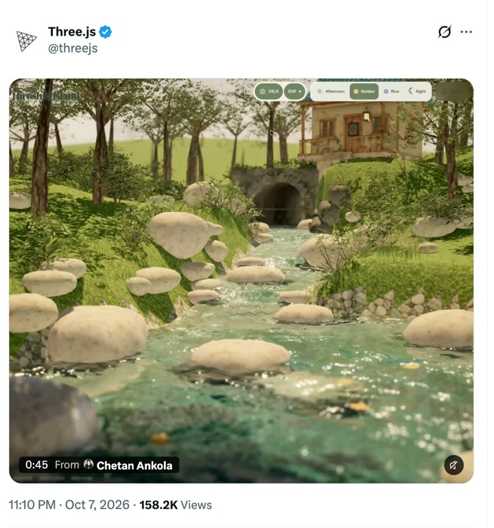 Three.js official account sharing Cozy Creek